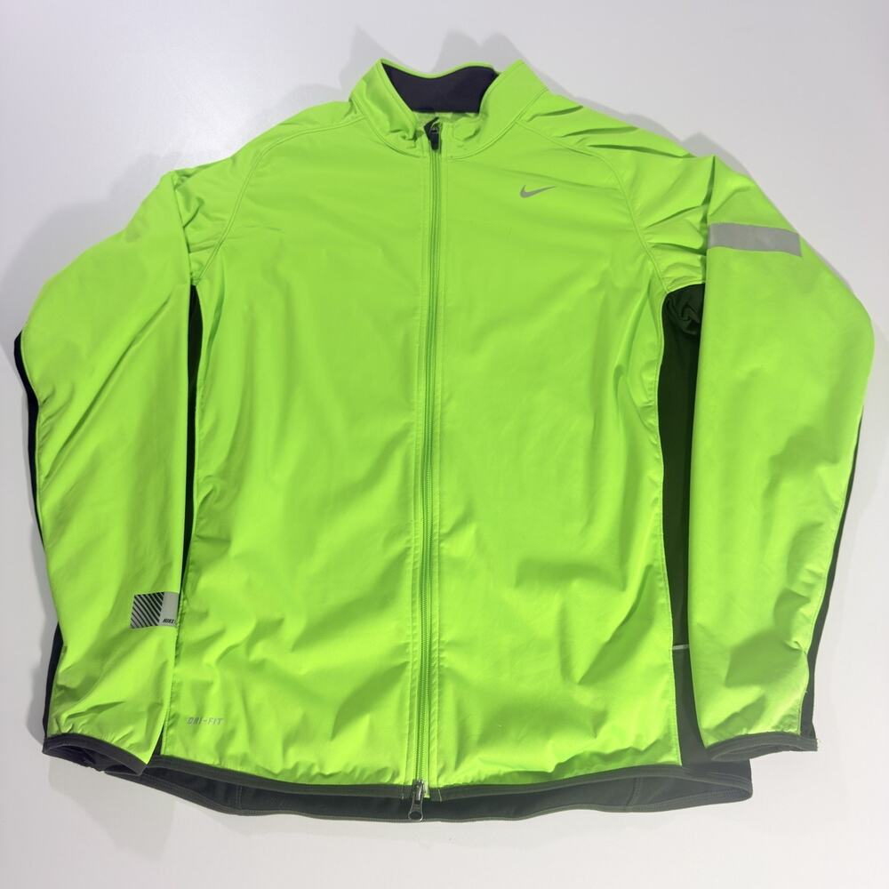 Vintage Nike Mens L Neon Green Reflective Running Training Windbreaker Jacket